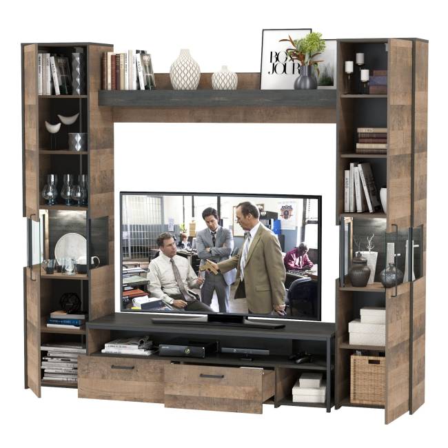 Индустриальная гостиная в стиле лофт с подсветкой Трувор № 17 цвет дуб гранж песочный/интра