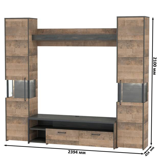 Индустриальная гостиная в стиле лофт с подсветкой Трувор № 17 цвет дуб гранж песочный/интра