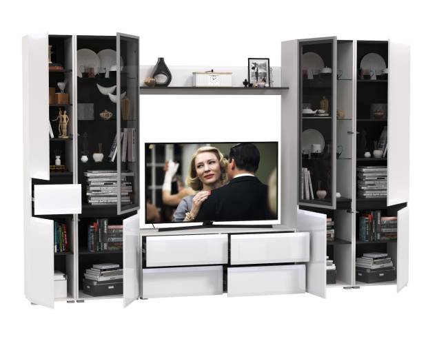 Гостиная Сидней № 58 цвет белый/чёрный/МДФ белый глянец Гостиная Сидней № 58 цвет белый/чёрный/МДФ белый глянец