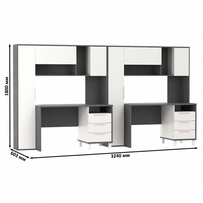 Рабочее место для двоих Комфорт 12.95N цвет тёмно-серый/белый премиум Рабочее место для двоих Комфорт 12.95N цвет тёмно-серый/белый премиум