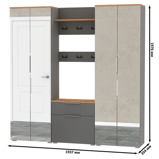 Большая прихожая Октава № 27 цвет серый графит/дуб крафт золотой Большая прихожая Октава № 27 цвет серый графит/дуб крафт золотой