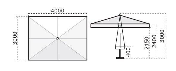 Зонт профессиональный 3х4 м Napoli Standard антрацит, черный 3000х4000 мм