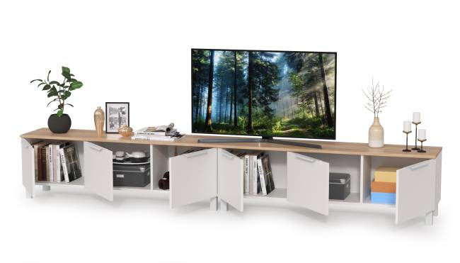 Две тумбы под ТВ 13.267.01 + 13.267.01 цвет белый шагрень/дуб сонома Две тумбы под ТВ 13.267.01 + 13.267.01 цвет белый шагрень/дуб сонома