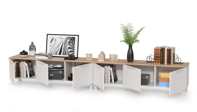 Две тумбы под ТВ 13.267.01 + 13.267.01 цвет белый шагрень/дуб сонома Две тумбы под ТВ 13.267.01 + 13.267.01 цвет белый шагрень/дуб сонома