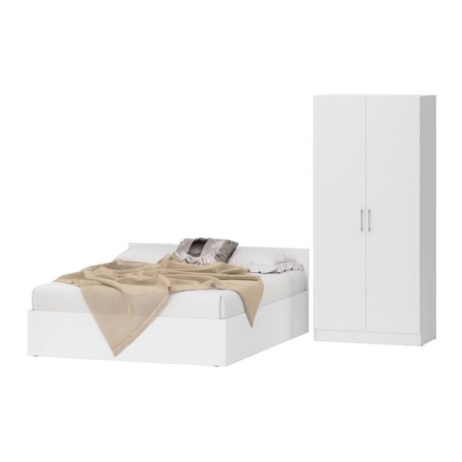 Двуспальная Кровать белая с ящиками 1600 со шкафом для одежды 2-х створчатым Стандарт цвет белый Двуспальная Кровать белая с ящиками 1600 со шкафом для одежды 2-х створчатым Стандарт цвет белый
