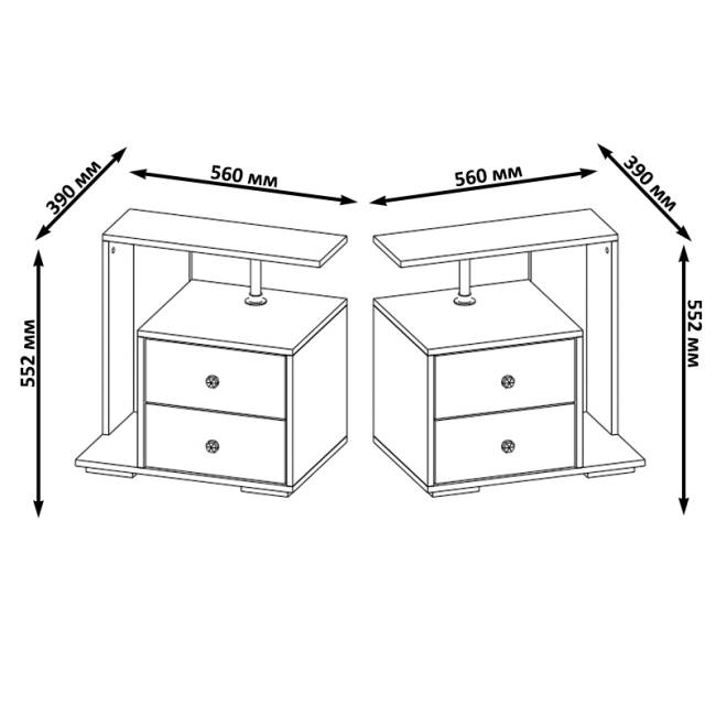 Комплект прикроватных тумб Камелия (левая + правая) цвет дуб сонома