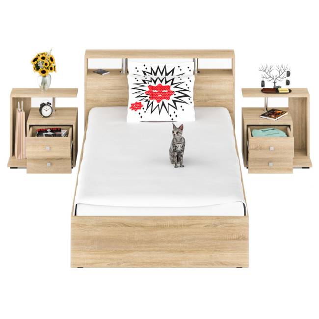 Кровать 1200 Камелия + две тумбы цвет дуб сонома