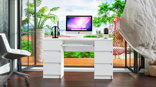 Компьютерный стол с двумя тумбами Мори МС-2 цвет белый Компьютерный стол с двумя тумбами Мори МС-2 цвет белый