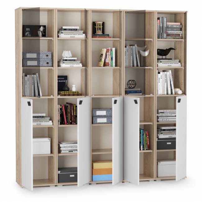 Шкафы со стёклами Бостон № 49 цвет дуб эндгрейн элегантный/фасады МДФ милк рикамо софт