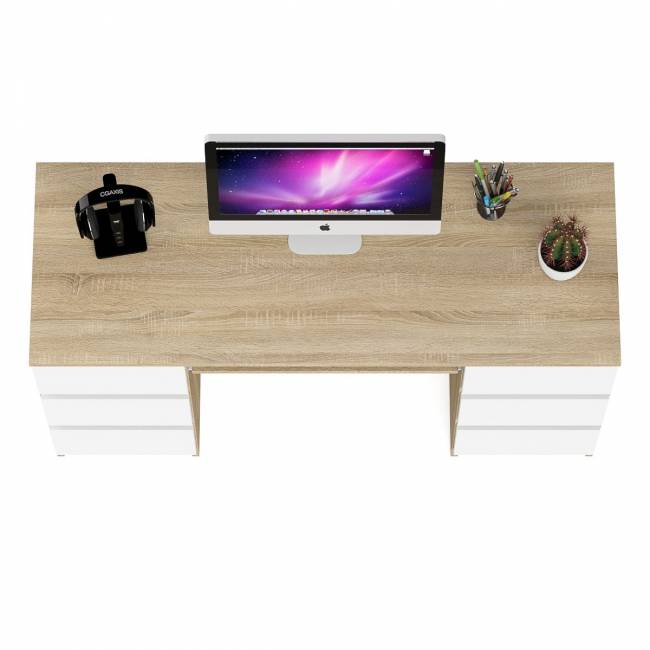 Компьютерный стол с двумя тумбами Мори МС-2 цвет дуб сонома/белый