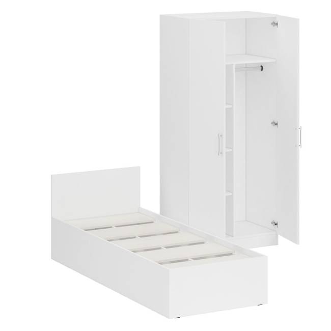 Кровать белая односпальная 800 со шкафом для одежды 2-х створчатым Стандарт цвет белый Кровать белая односпальная 800 со шкафом для одежды 2-х створчатым Стандарт цвет белый