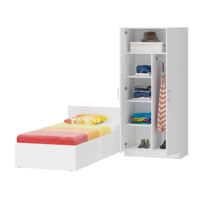 Кровать белая односпальная 900 со шкафом для одежды 2-х створчатым Стандарт цвет белый Кровать белая односпальная 900 со шкафом для одежды 2-х створчатым Стандарт цвет белый