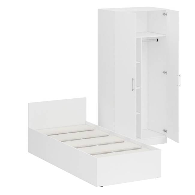 Кровать белая односпальная 900 со шкафом для одежды 2-х створчатым Стандарт цвет белый Кровать белая односпальная 900 со шкафом для одежды 2-х створчатым Стандарт цвет белый