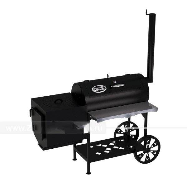 Гриль-Смокер казан XL, из стали толщиной 5 мм, печь слева, в термостойкой покраске