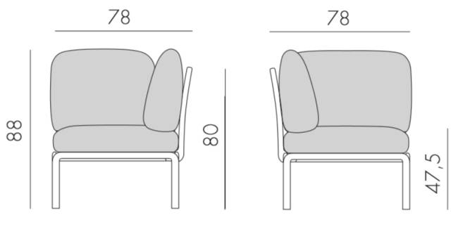 Модуль угловой пластиковый с подушками Komodo Elemento Angolo тортора, холст 720х780х880 мм Модуль угловой пластиковый с подушками Komodo Elemento Angolo тортора, холст 720х780х880 мм