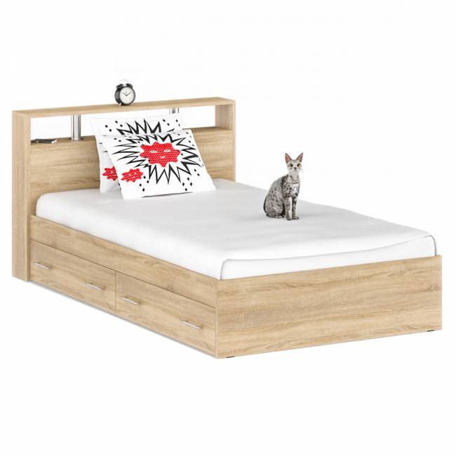 Кровать с ящиками 1200 Камелия + две тумбы цвет дуб сонома Кровать с ящиками 1200 Камелия + две тумбы цвет дуб сонома