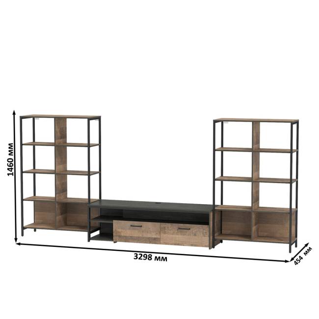 Два стеллажа 13.151.02 в гостиную Трувор и ТВ-тумба цвет дуб гранж песочный/интра Два стеллажа 13.151.02 в гостиную Трувор и ТВ-тумба цвет дуб гранж песочный/интра