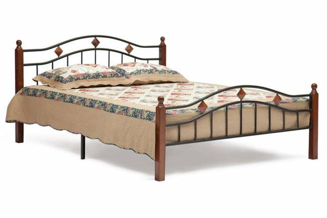 Кровать AT-126 дерево гевея/металл, 160*200 см (Queen bed), красный дуб/черный дуб темный