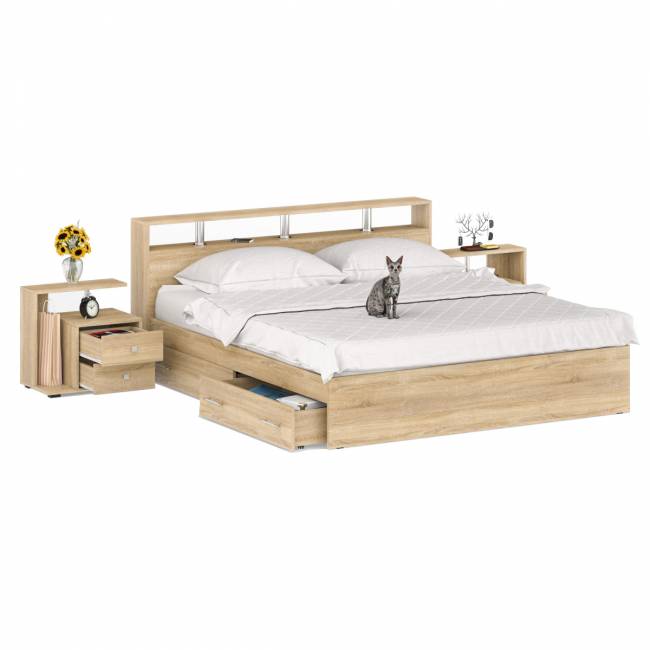 Кровать с ящиками 1800 Камелия + две тумбы цвет дуб сонома Кровать с ящиками 1800 Камелия + две тумбы цвет дуб сонома