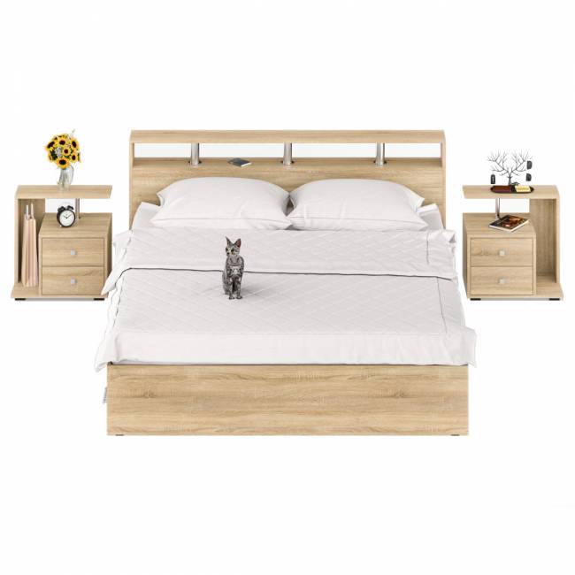 Кровать с ящиками 1800 Камелия + две тумбы цвет дуб сонома Кровать с ящиками 1800 Камелия + две тумбы цвет дуб сонома