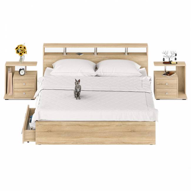 Кровать с ящиками 1800 Камелия + две тумбы цвет дуб сонома Кровать с ящиками 1800 Камелия + две тумбы цвет дуб сонома