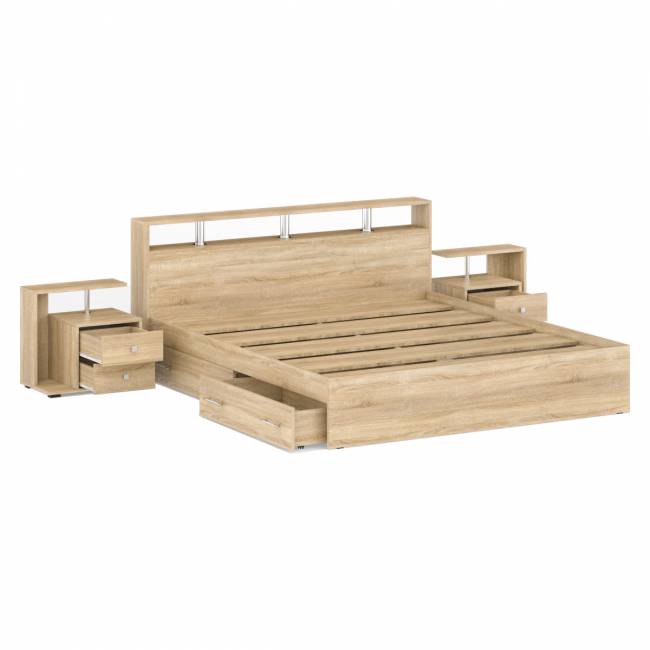 Кровать с ящиками 1800 Камелия + две тумбы цвет дуб сонома Кровать с ящиками 1800 Камелия + две тумбы цвет дуб сонома