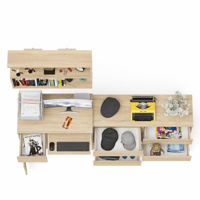 Большой комод на 6-ть ящиков Мори с компьютерным столом МС-1 левый и полка открытая на 900 цвет дуб сонома Большой комод на 6-ть ящиков Мори с компьютерным столом МС-1 левый и полка открытая на 900 цвет дуб сонома