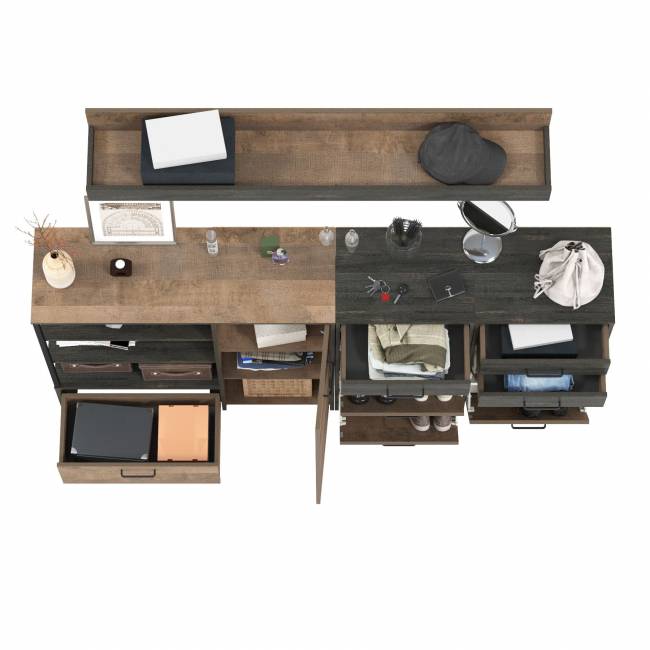 Комод-тумба в прихожую с навесной полкой и двумя обувницами с ящиками Трувор цвет дуб гранж песочный/интра