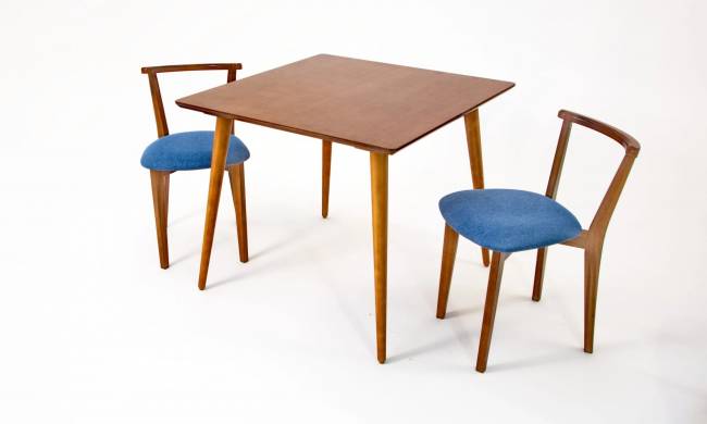 Стол Монте М 100 орех со стульями Франк орех рогожка синий