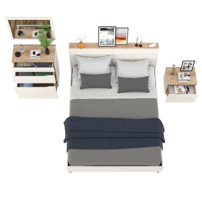 Кровать Муссон 1600 с ортопедическим основанием с тумбочкой и комодом с зеркалом цвет белый/дуб эндгрейн элегантный Кровать Муссон 1600 с ортопедическим основанием с тумбочкой и комодом с зеркалом цвет белый/дуб эндгрейн элегантный