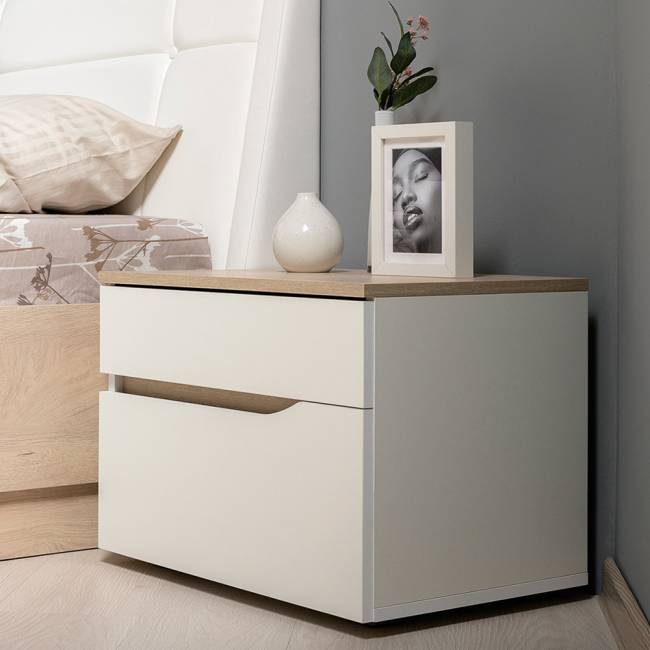 Кровать Муссон 1600 с ортопедическим основанием с тумбочкой и комодом с зеркалом цвет белый/дуб эндгрейн элегантный Кровать Муссон 1600 с ортопедическим основанием с тумбочкой и комодом с зеркалом цвет белый/дуб эндгрейн элегантный