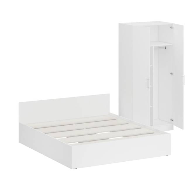 Кровать белая двуспальная 1800 со шкафом для одежды 2-х створчатым Стандарт цвет белый Кровать белая двуспальная 1800 со шкафом для одежды 2-х створчатым Стандарт цвет белый